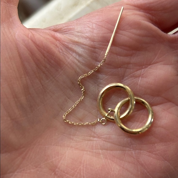 14K Gold Chain Circle Threader Earrings - Picture 3 of 5